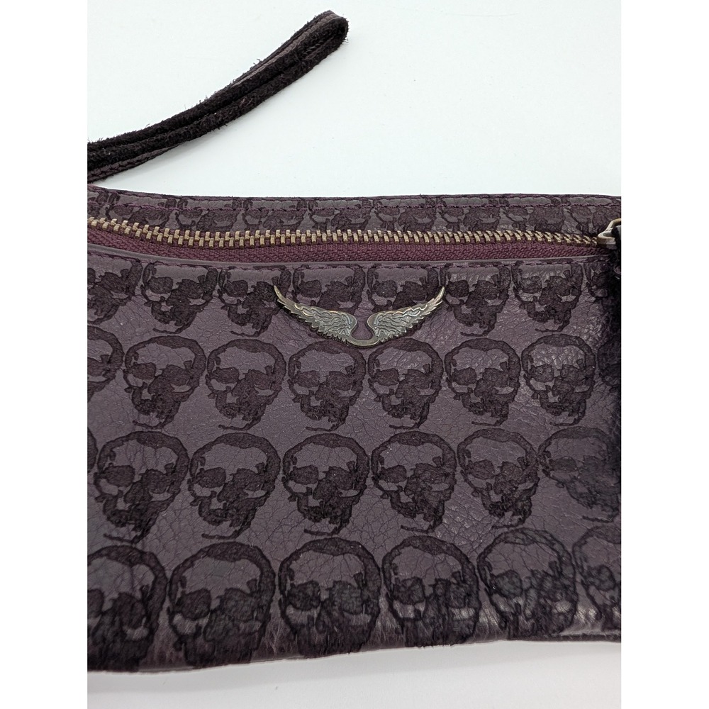Zadig & Voltaire Pochette‎ Etoile Skull Leather Wristlet Burgundy Wings Bag